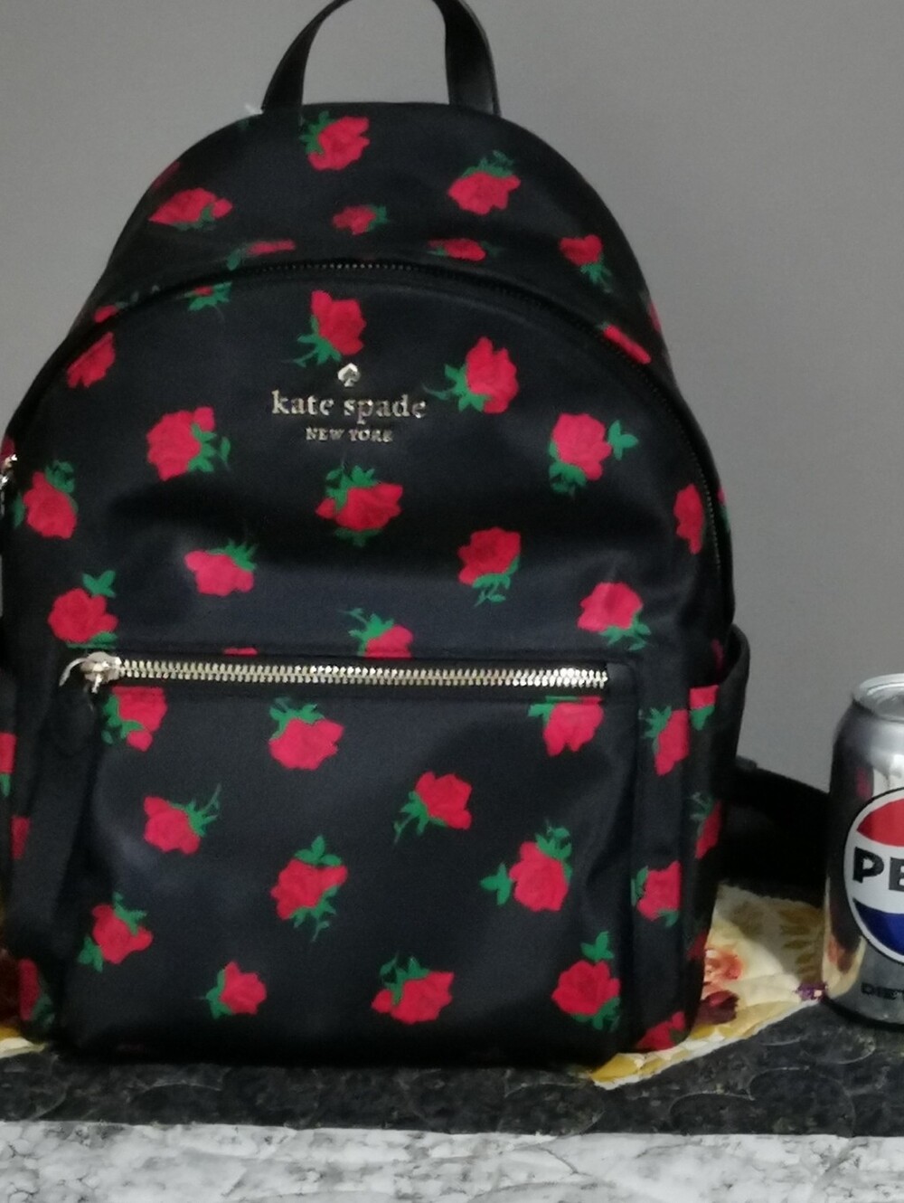 kate spade Black Backpack with Red Rose Print - Picture 14 of 16